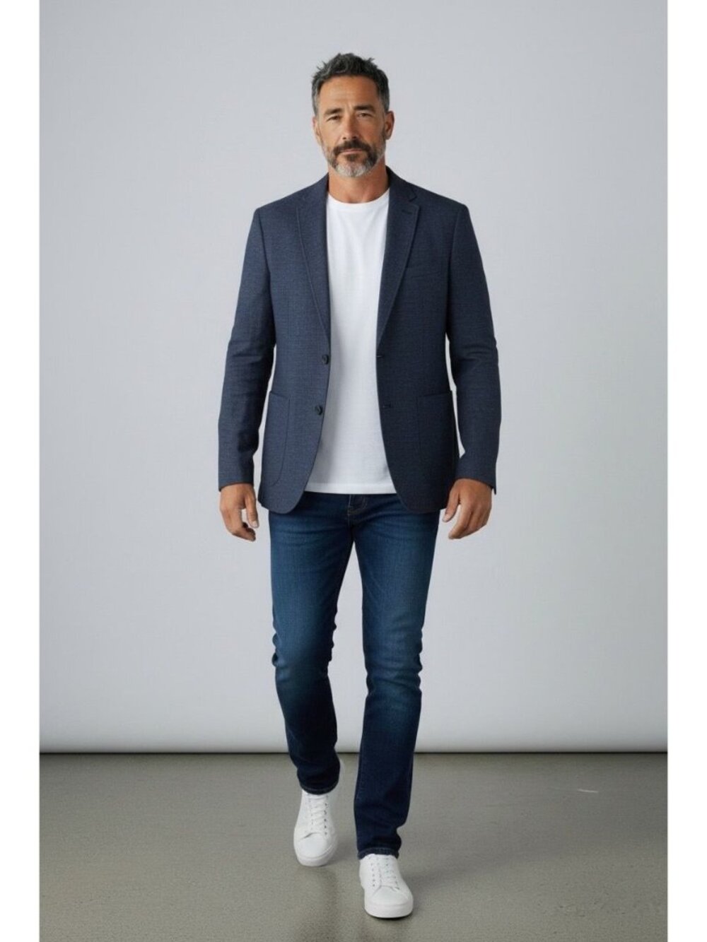 H&M Mens Slim Fit Linen Blazer 42R Blue Lightweight Two-Button Closure Linen